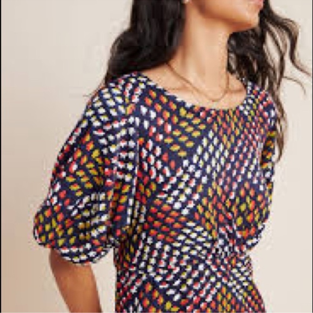 Anthropologie Maeve Melody Mini Dress Puff Short Sleeve Floral Print 4 Petite - Picture 2 of 16